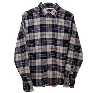 UntuckIt Men Flannel Button Up Shirt Sz M Blue Plaid Cotton Long Sleeve Classic